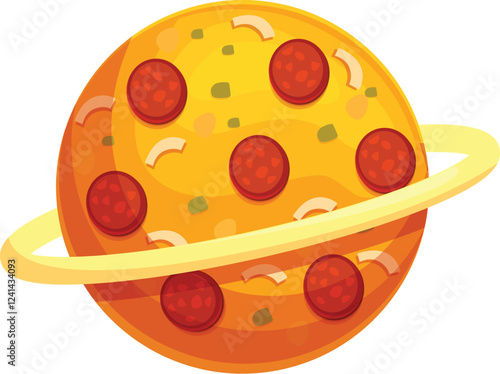 Planet pizza is a delicious cosmic delight, featuring pepperoni, cheese, and a planetary ring