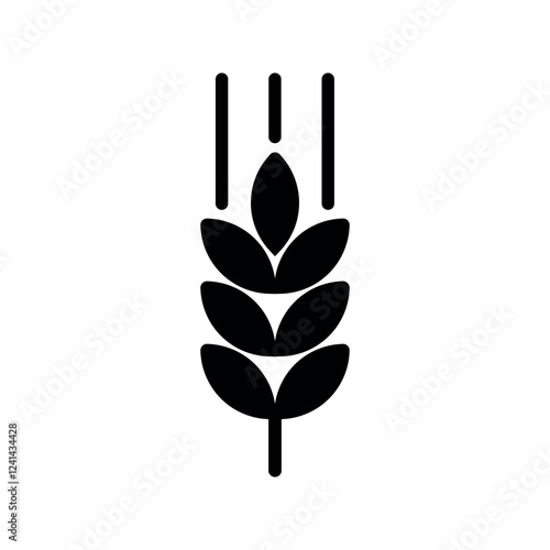 Vector Farm Wheat Ears Solid Icon. Whole Grain Filled Black Symbol Illustration for Organic Eco Business, Farming, Beer, Bakery. Gluten Free Logo.	