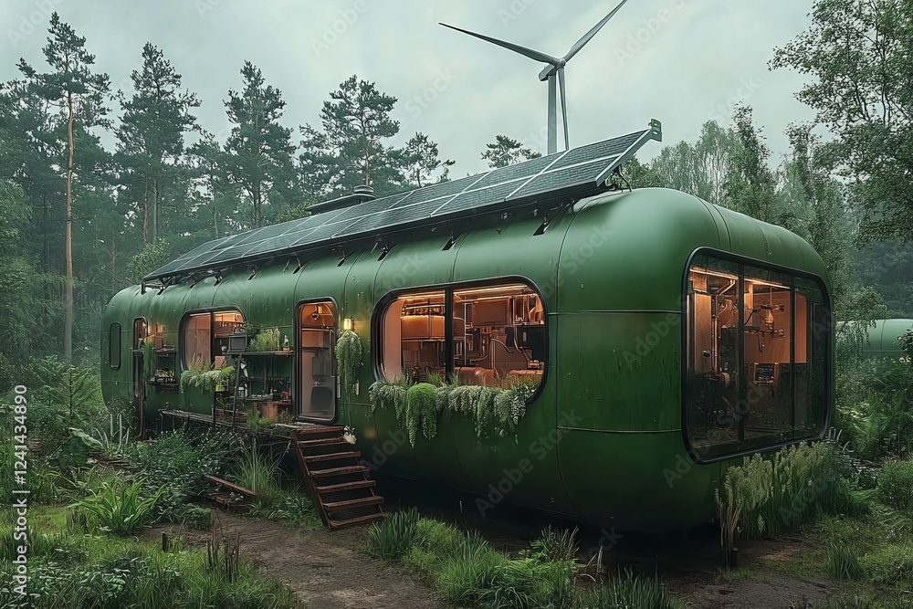 Obraz premium Concept of a Green Hydrogen factory. Hydrogen production utilizing renewable energy sources