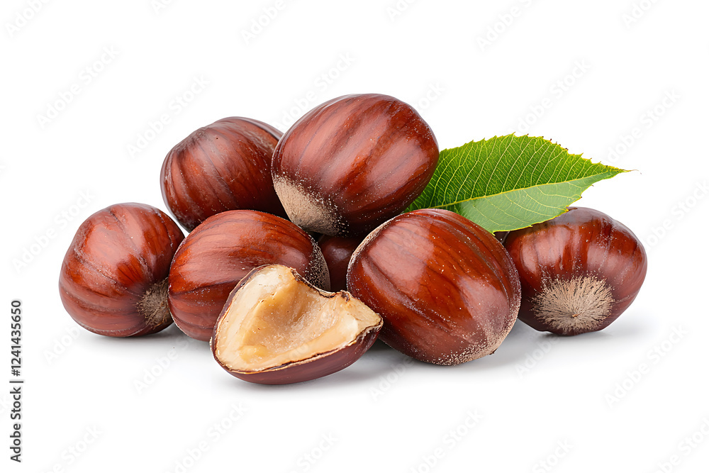 Heap of chestnuts isolated on white backdrop Heap of chestnuts isolated on white backdrop