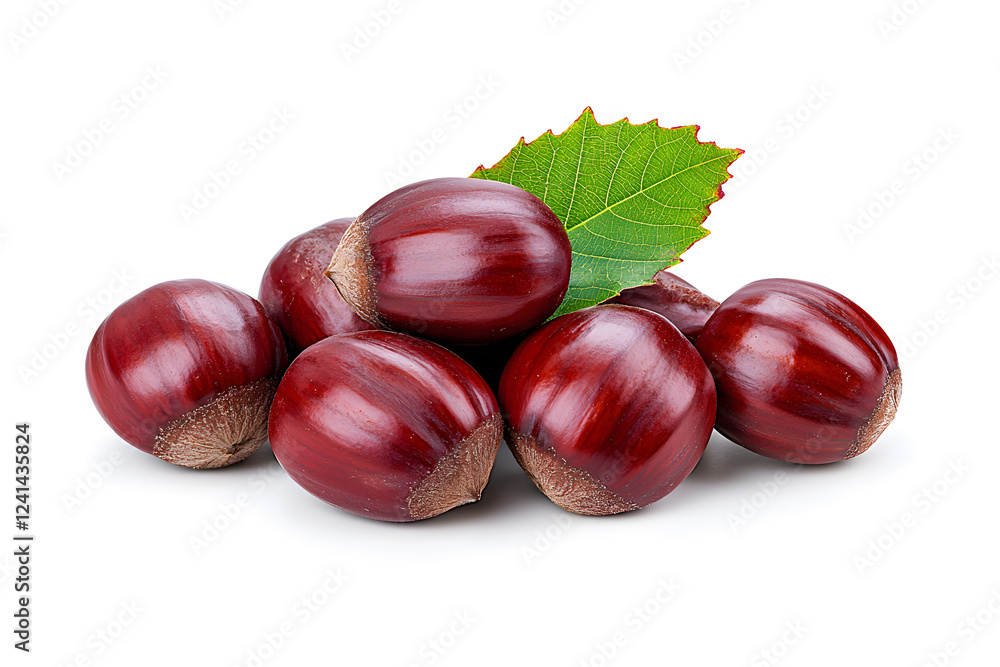 Heap of chestnuts isolated on white backdrop Heap of chestnuts isolated on white backdrop
