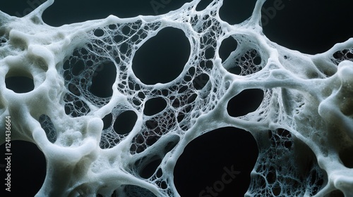 Abstract bone-like network structure, dark background, 3D render, medical illustration