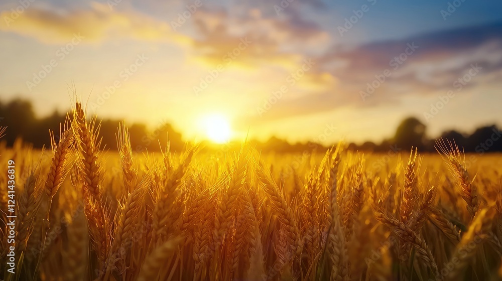 Golden Wheat Field Under Beautiful Sunrise Sky Landscape Golden Wheat Field Under Beautiful Sunrise Sky Landscape