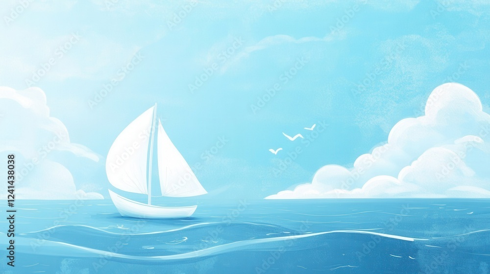 Naklejka premium Feel the ocean breeze with serene and cute coastal illustrations.