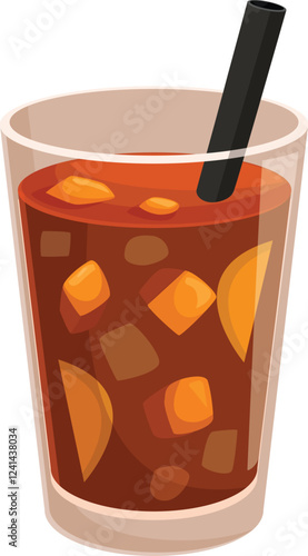 Refreshing iced tea with lemon slices and ice cubes in a transparent glass with a black straw, perfect for a hot summer day