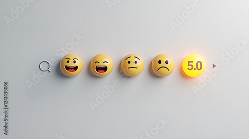 Digital Rating Interface with Five Face Icons from Very Bad to Very Good in Horizontal Row photo