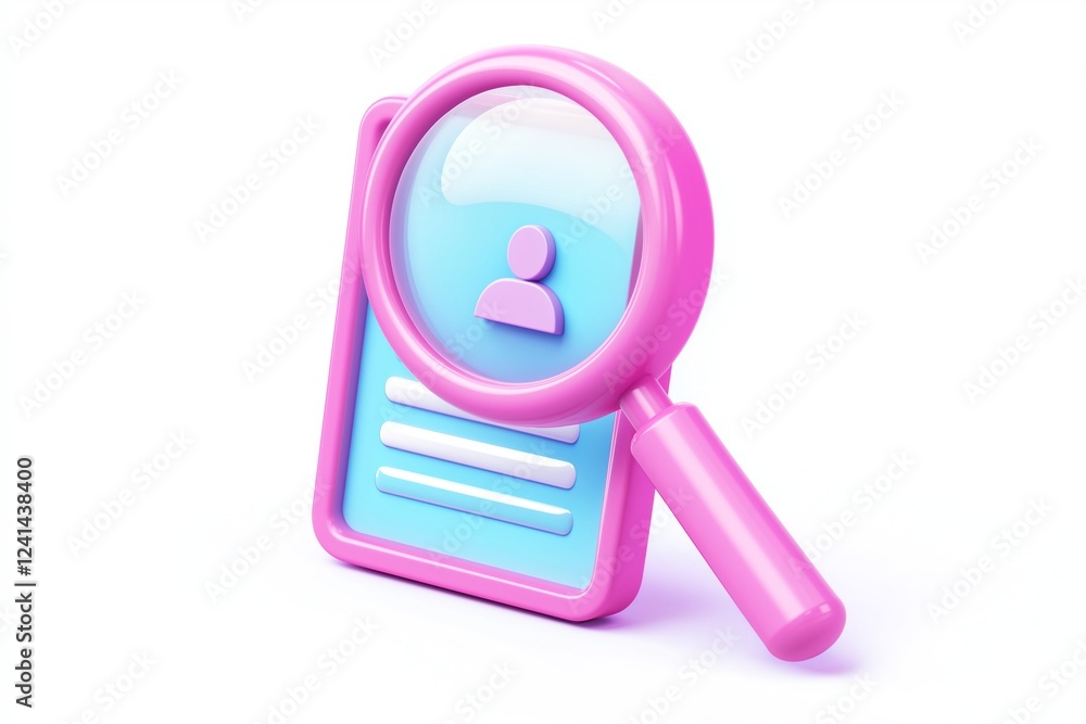 3d cartoon Magnifying glass and user account icon 3d cartoon Magnifying glass and user account icon