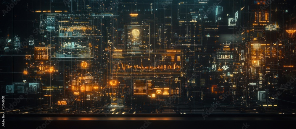 Naklejka premium Futuristic data stream on screen, glowing, digital, technology, background