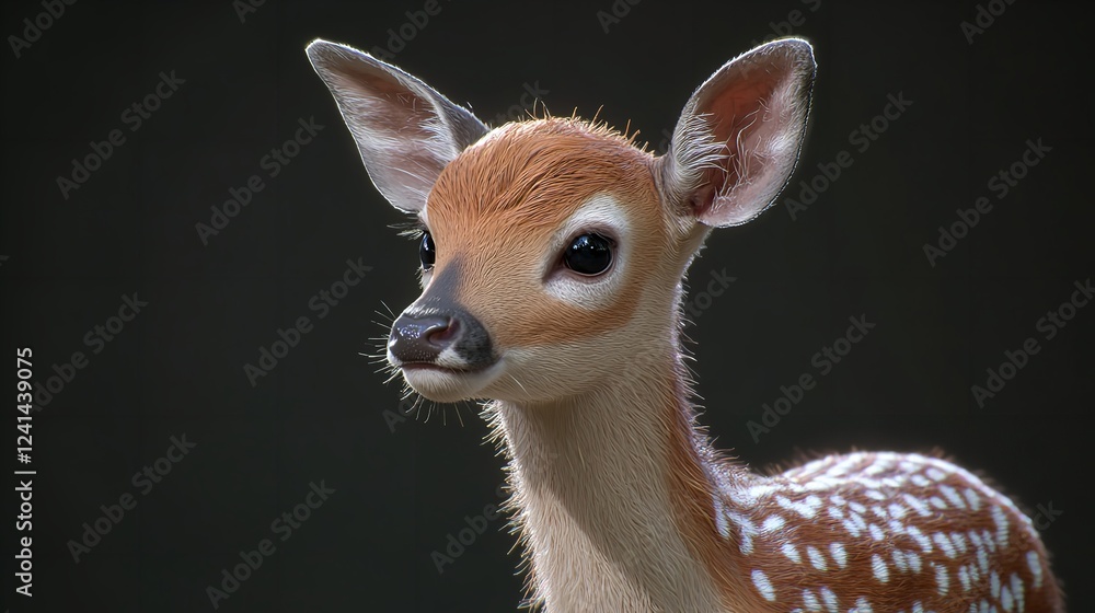Fototapeta premium Close-up of a Fawn with Detailed Fur Patterns