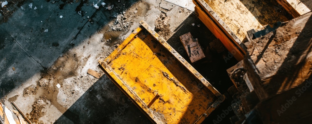 Yellow construction forms on messy site Yellow construction forms on messy site