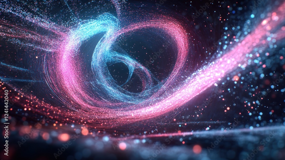 Obraz premium Pink blue light trails swirl, cosmic background, digital art, intro sequence