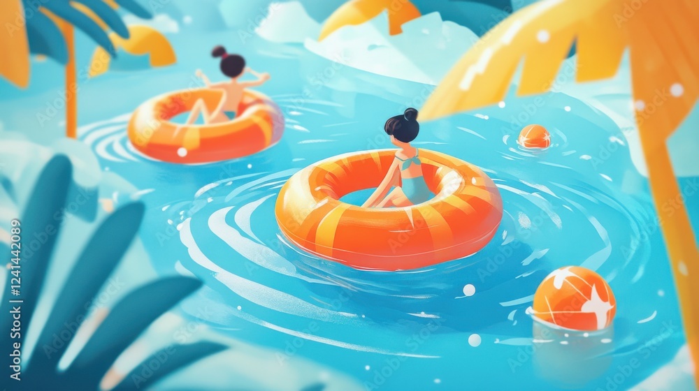 Naklejka premium Kids adventures inspire playful and joyful summerthemed illustrations.