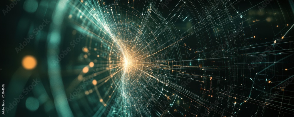 Digital tunnel; glowing data stream; bokeh background; tech website banner Digital tunnel; glowing data stream; bokeh background; tech website banner