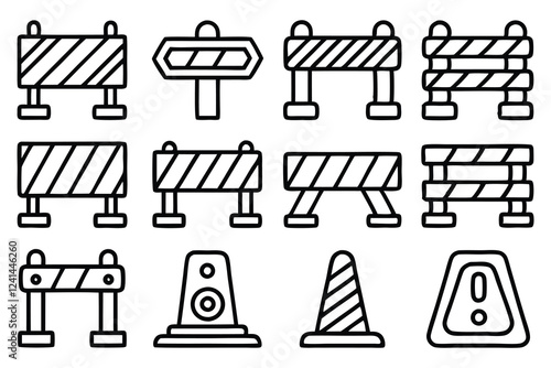 road block and pedestrian barrier editable stroke 