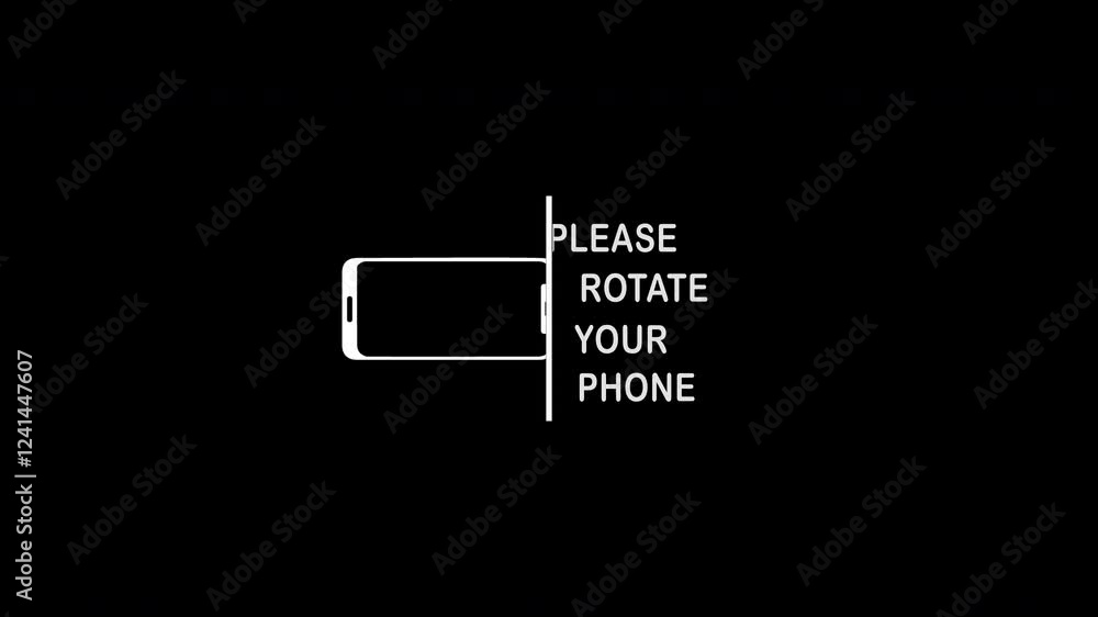 Please rotate your phone. Rotating smartphone from portrait to landscape. Device rotation symbol animation