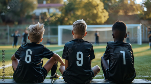 Obraz na płótnie Young soccer players on the bench during a match w salonie