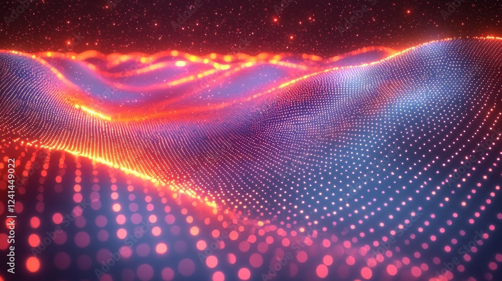Abstract colorful wave pattern with glowing dots in digital space environment Abstract colorful wave pattern with glowing dots in digital space environment