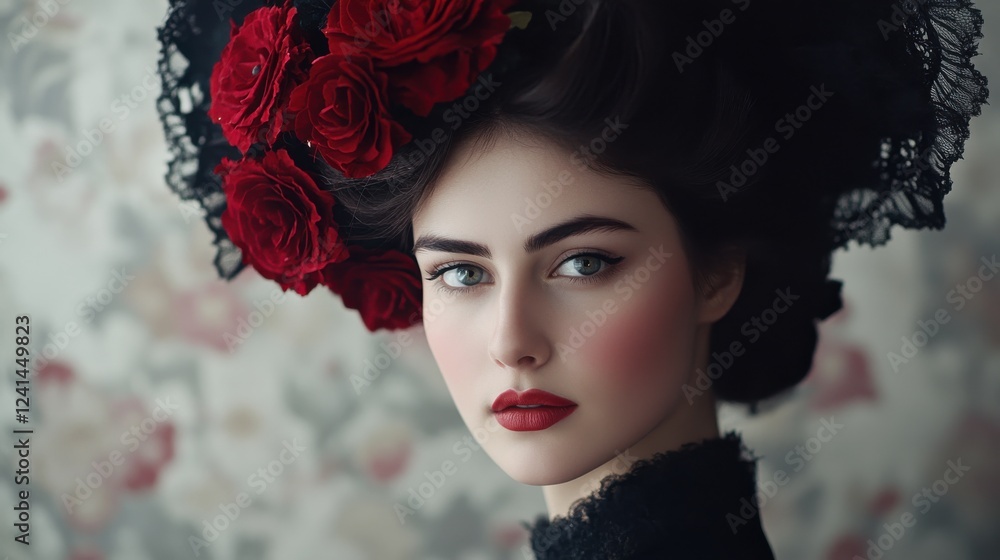 Fototapeta premium Elegant Fashion Portrait in Nostalgic Setting