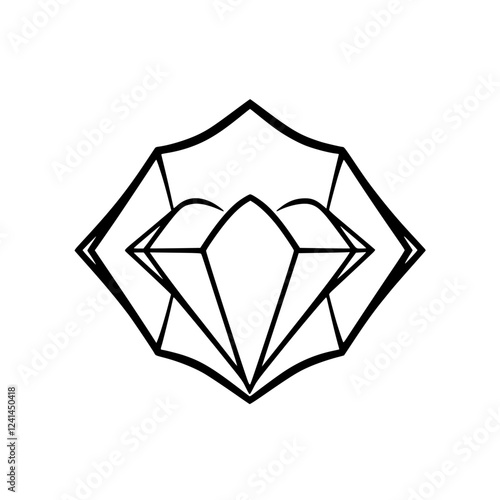 Geometric Diamond: Minimalist Line Art Design, Luxury Jewel Symbol, Black and White Graphic