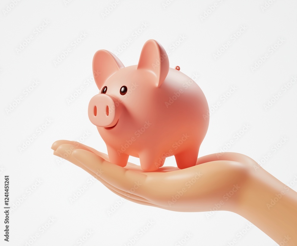 Fototapeta premium 3d cartoon hand holding piggy bank