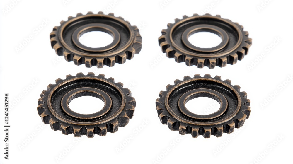 Four Bronze Gears Detailed Macro Shot of Interlocking Cogs, Industrial Design Concept Gears, Industrial Design Four Bronze Gears Detailed Macro Shot of Interlocking Cogs, Industrial Design Concept Gears, Industrial Design
