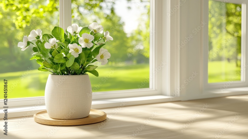 Floral arrangement in sunlit window indoor environment still life nature concept Floral arrangement in sunlit window indoor environment still life nature concept