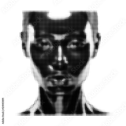 Pixel art portrait of a futuristic humanoid figure.