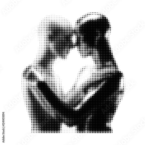 Halftone illustration of two figures embracing, conveying intimacy and connection.