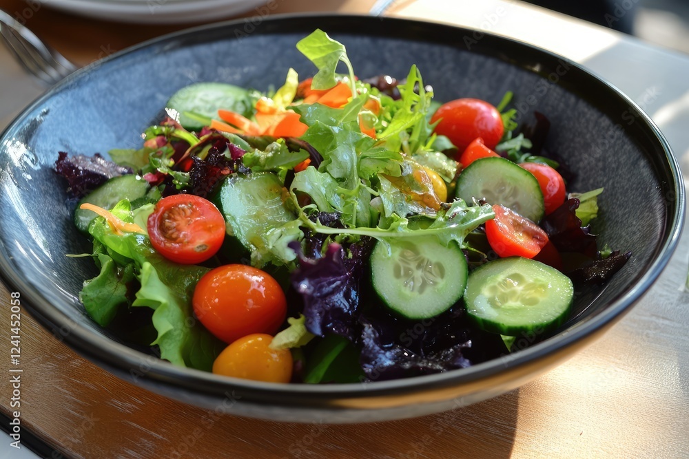 Fresh vegetable salad in a white bowl with sunlight Fresh vegetable salad in a white bowl with sunlight