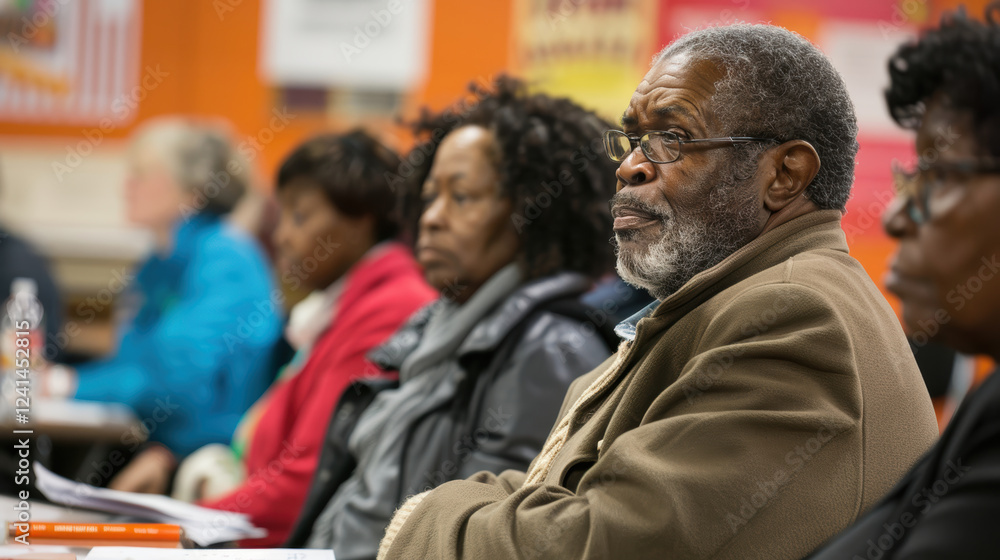 Fototapeta premium Community Engagement at Voter Rights Workshop with Inspirational Leader and Attendees