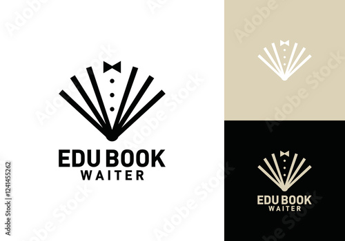 open book with waiter logo. education food restaurant symbol vector design