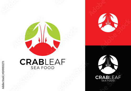 simple crab and leaf logo. restaurant seafood vector graphic design
