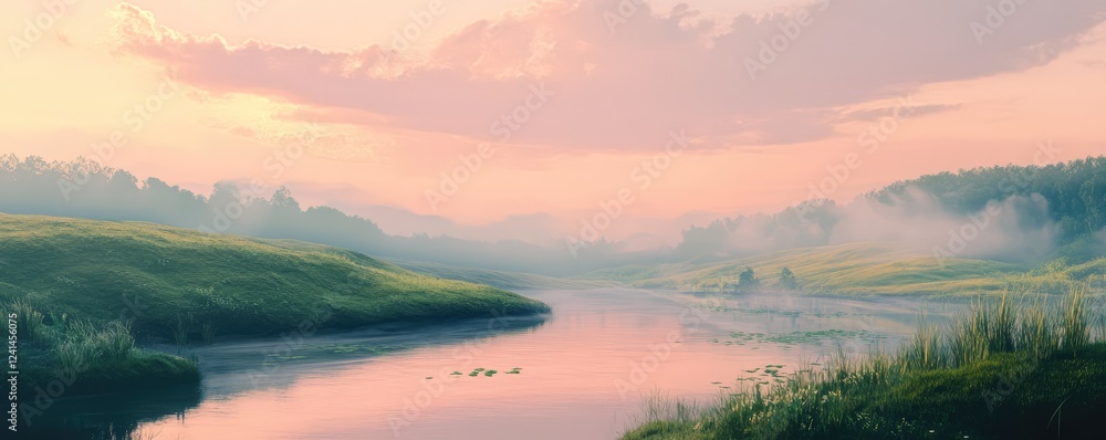 Fototapeta premium Fluid landscape of rolling hills and meandering river