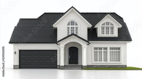 Wallpaper Mural Elegant two-story house with black roof and dark garage door. Torontodigital.ca