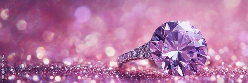 Fototapeta premium Radiant Purple Diamond Ring on a Glittery Background