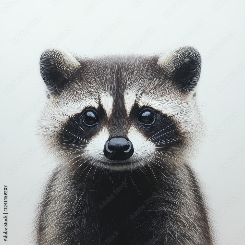 Obraz premium A charming young raccoon portrait, striking a curious pose.