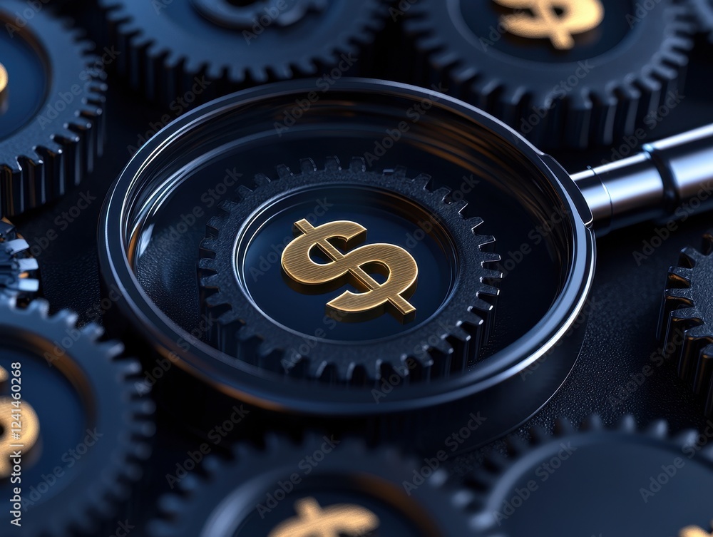 A close-up view of gears and a magnifying glass highlighting a dollar symbol, representing financial analysis. A close-up view of gears and a magnifying glass highlighting a dollar symbol, representing financial analysis.