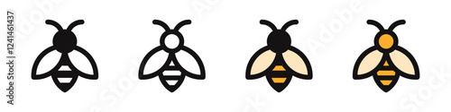 Honey bee icons set. Bee symbol collection. Vector illustration.