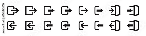 Login and logout icons set. Sign in,  sign out symbol collection. Vector illustration.