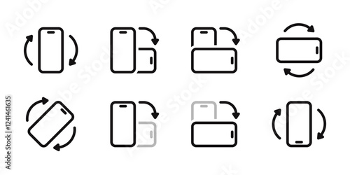 Rotate mobile phone icons set. Device rotation symbol collection. Vector illustration.