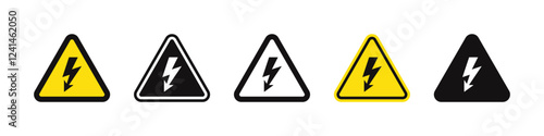 Warning sign. Dangerous electrical voltage icons set. Vector illustration.