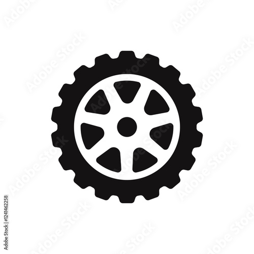Black rubber wheel tire icon. Automobile wheel silhouette. Vector illustration.