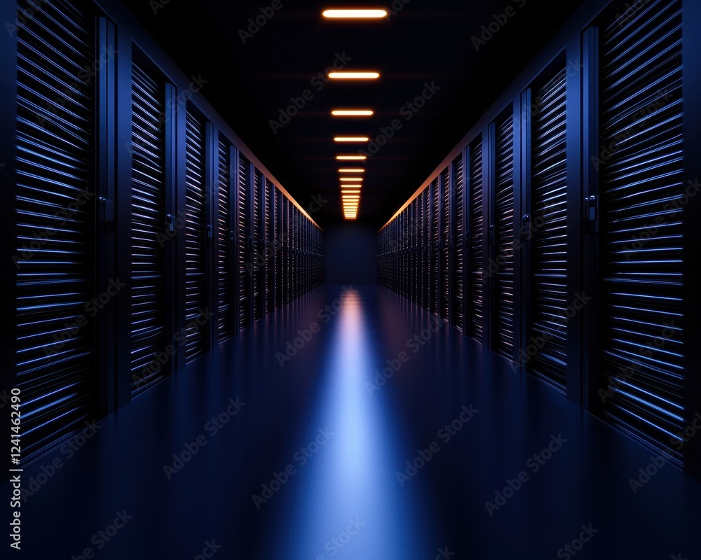A dark hallway lined with storage units illuminated by soft lights, creating a mysterious and futuristic atmosphere. A dark hallway lined with storage units illuminated by soft lights, creating a mysterious and futuristic atmosphere.