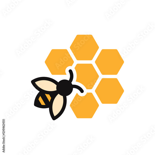 Bee on honeycomb icon. Honey bee animal symbol. Vector illustration.