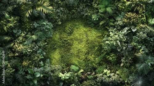 Lush Tropical Greenery with Vibrant Foliage and Soft Mossy Ground