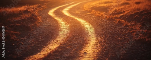 Sunset Rural Road Winding Through Field