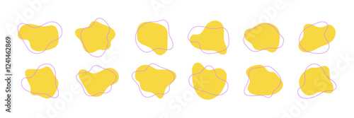 Yellow organic amoeba blobs. Irregular round shapes collection. Doodle forms pack