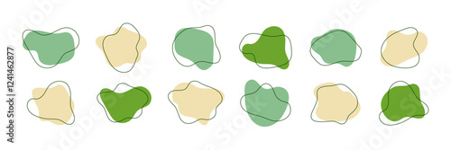 Set of organic amoeba blob. Irregular round shapes collection. Green and yellow doodle forms