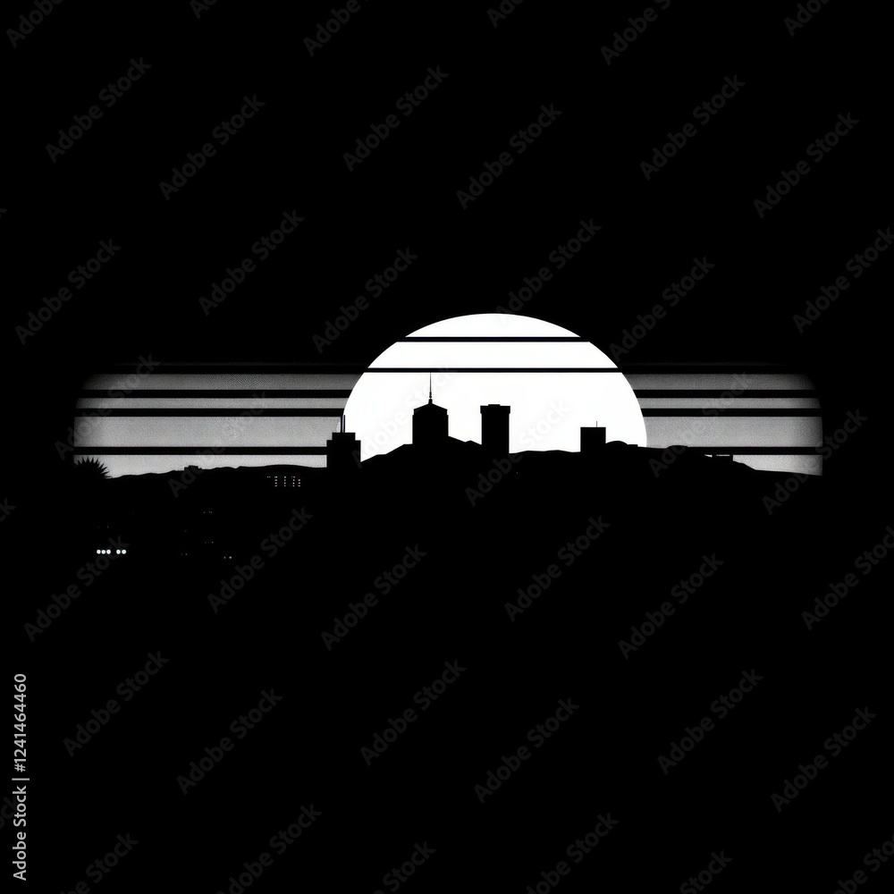Obraz premium Silhouetted skyline with dramatic lighting and shadows at dawn silhouetted skyline cityscape architecture illustration building city vector