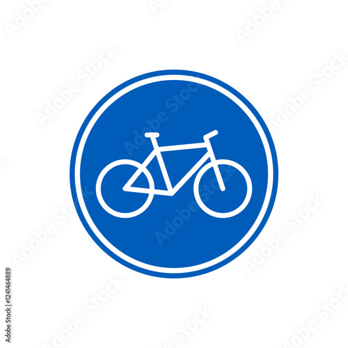 Bicycle path road sign icon, round circle bike area lane symbol. Vector illustration.